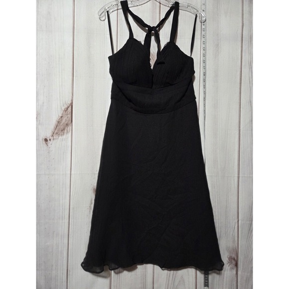 White House Black Market Dress Womens 6 Black Silk Halter Lace Trim Cocktail - Picture 1 of 8